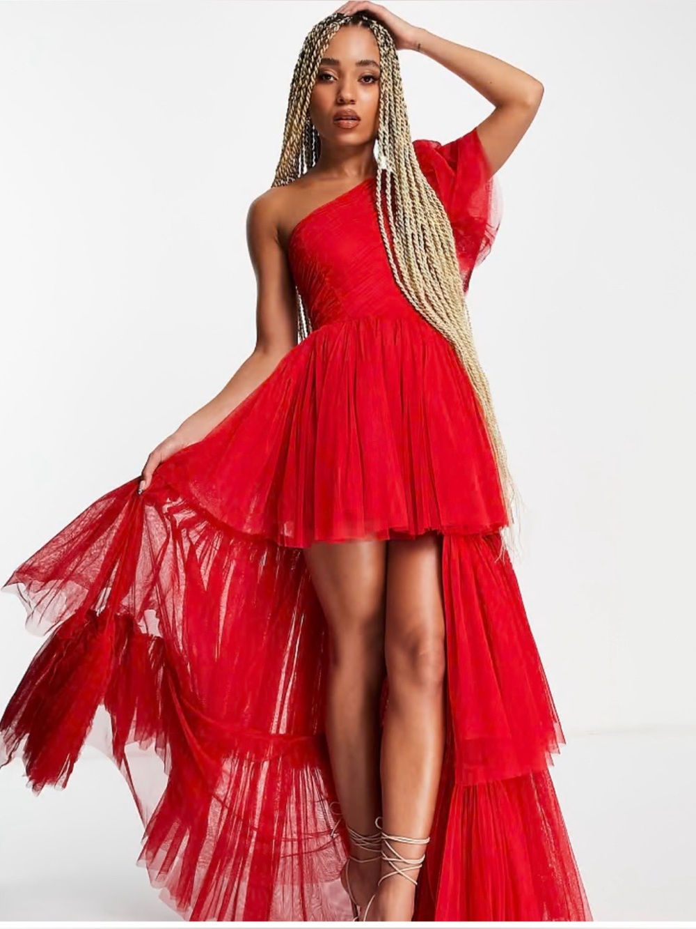 Lace & Beads Rowan One-Shoulder Tulle Maxi Dress Red Size 16 NWT Formal Gown